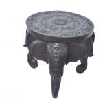 Small Round Table Wooden Flowerpot / Vase / Idol Stand Elephant Head Carved Vintage Home Temple Garden Decor Antique Style Furniture Stool 