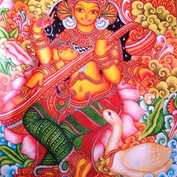 Mural Painting Sarswathi in Canvas 3 ft X 2 ft