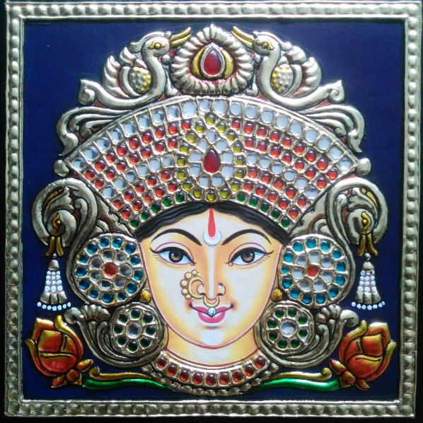 Thanjavur painting Durga 6 inch x 6 inch