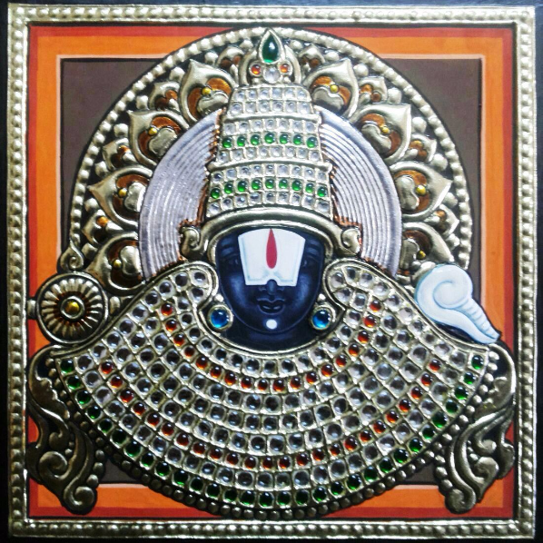  Thanjavur painting Thiruppathi Balaji 6inch X 6 inch 