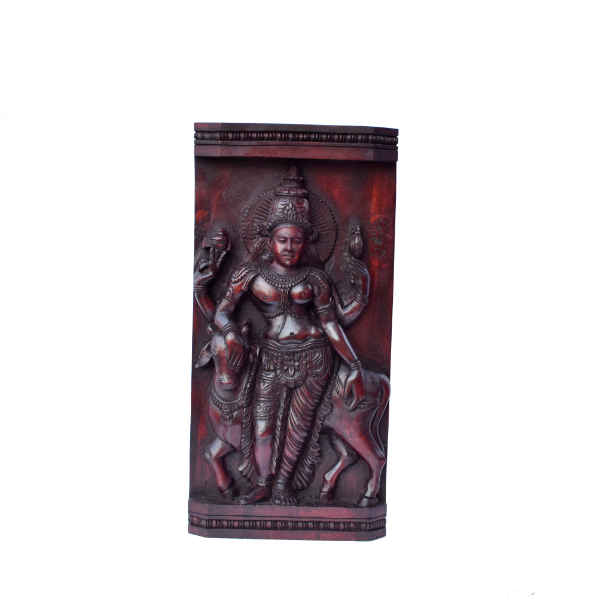 Mahagani wood wall panel rose wood finishing 18 inch Shiva Parwathi