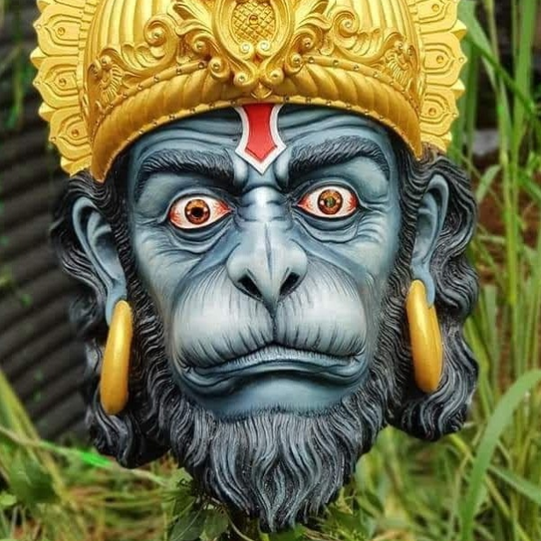 White wood Kummattikali face mask 24inch Sree Hanuman  for wall hanging with special color used the art work created by Ramachandran